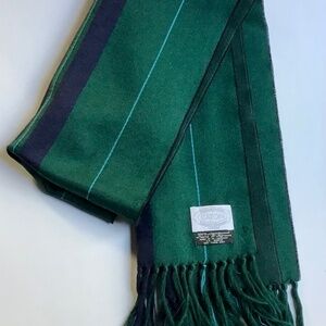 Eaton nice forest green & navy striped 100% wool scarf made in Germany 🇩🇪